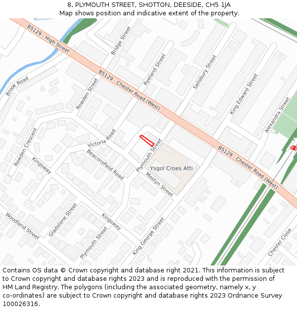 8, PLYMOUTH STREET, SHOTTON, DEESIDE, CH5 1JA: Location map and indicative extent of plot