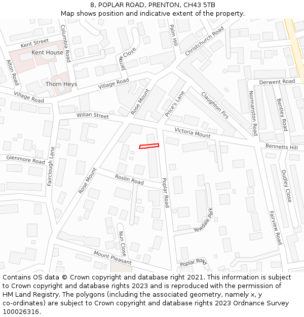 8, POPLAR ROAD, PRENTON, CH43 5TB: Location map and indicative extent of plot