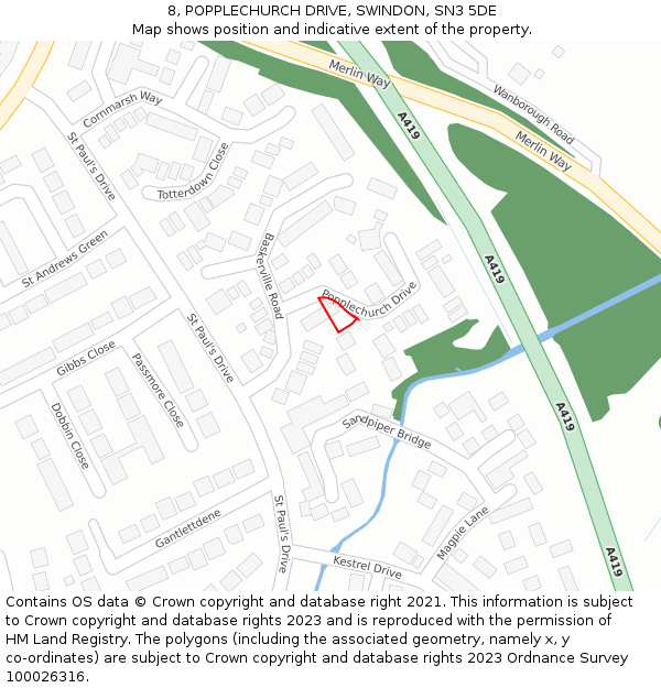 8, POPPLECHURCH DRIVE, SWINDON, SN3 5DE: Location map and indicative extent of plot