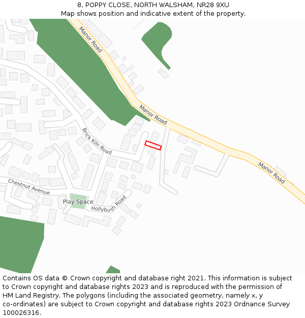 8, POPPY CLOSE, NORTH WALSHAM, NR28 9XU: Location map and indicative extent of plot