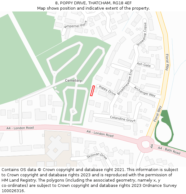 8, POPPY DRIVE, THATCHAM, RG18 4EF: Location map and indicative extent of plot