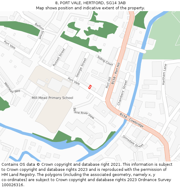 8, PORT VALE, HERTFORD, SG14 3AB: Location map and indicative extent of plot