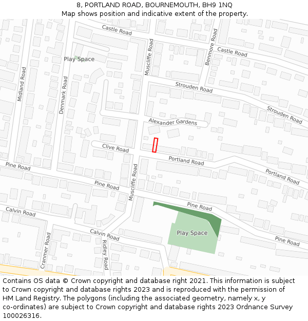 8, PORTLAND ROAD, BOURNEMOUTH, BH9 1NQ: Location map and indicative extent of plot