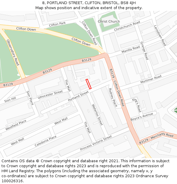 8, PORTLAND STREET, CLIFTON, BRISTOL, BS8 4JH: Location map and indicative extent of plot