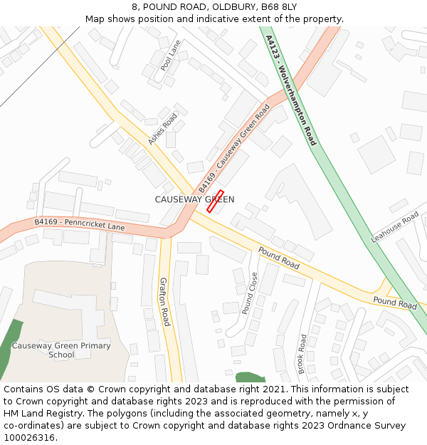 8, POUND ROAD, OLDBURY, B68 8LY: Location map and indicative extent of plot