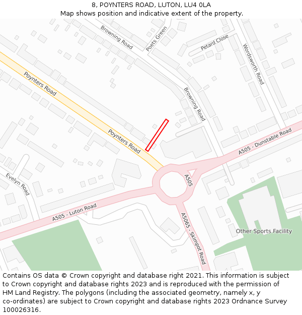 8, POYNTERS ROAD, LUTON, LU4 0LA: Location map and indicative extent of plot