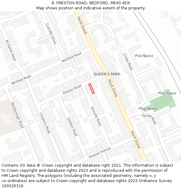 8, PRESTON ROAD, BEDFORD, MK40 4DX: Location map and indicative extent of plot
