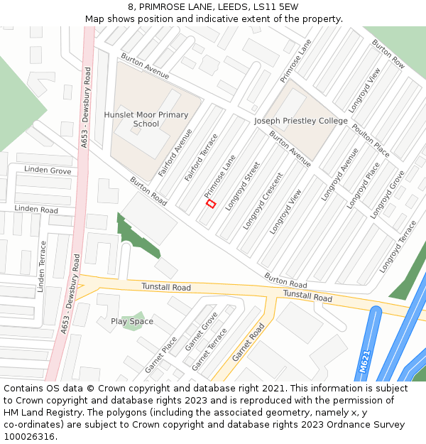 8, PRIMROSE LANE, LEEDS, LS11 5EW: Location map and indicative extent of plot