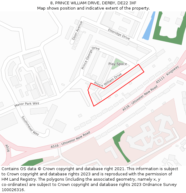 8, PRINCE WILLIAM DRIVE, DERBY, DE22 3XF: Location map and indicative extent of plot