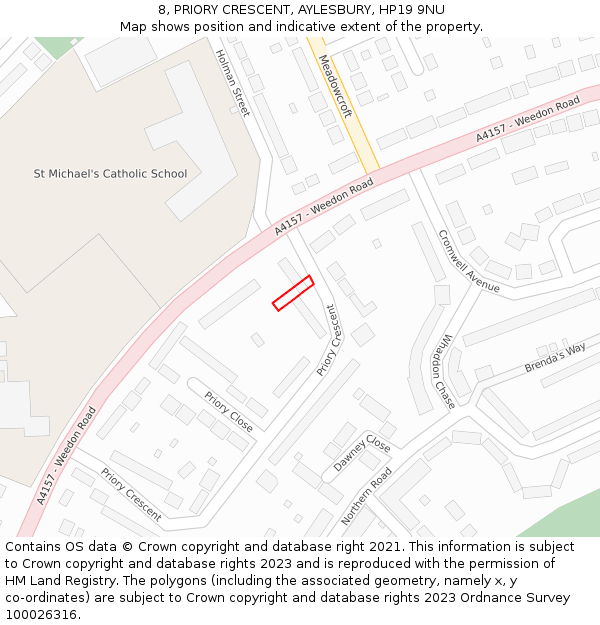 8, PRIORY CRESCENT, AYLESBURY, HP19 9NU: Location map and indicative extent of plot