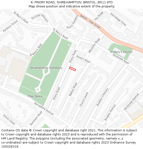 8, PRIORY ROAD, SHIREHAMPTON, BRISTOL, BS11 9TD: Location map and indicative extent of plot
