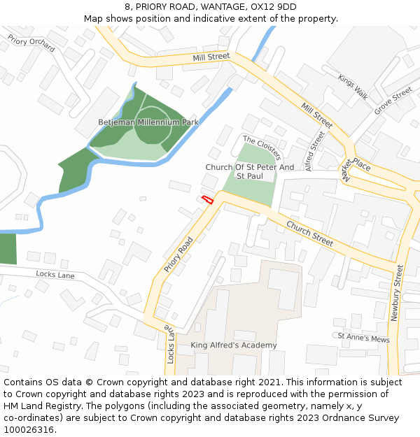 8, PRIORY ROAD, WANTAGE, OX12 9DD: Location map and indicative extent of plot