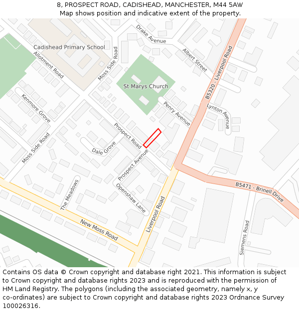 8, PROSPECT ROAD, CADISHEAD, MANCHESTER, M44 5AW: Location map and indicative extent of plot