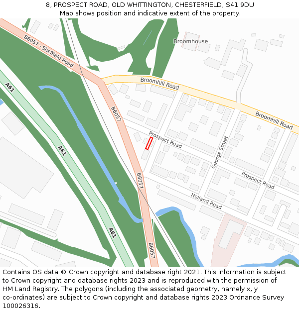8, PROSPECT ROAD, OLD WHITTINGTON, CHESTERFIELD, S41 9DU: Location map and indicative extent of plot