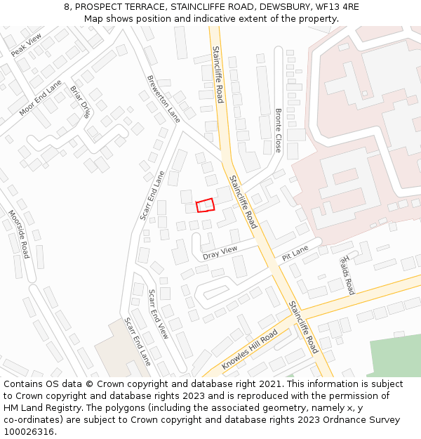 8, PROSPECT TERRACE, STAINCLIFFE ROAD, DEWSBURY, WF13 4RE: Location map and indicative extent of plot