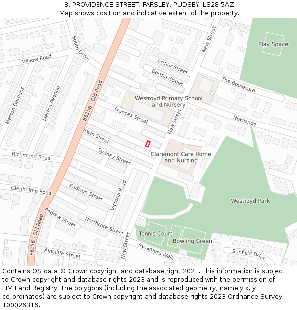 8, PROVIDENCE STREET, FARSLEY, PUDSEY, LS28 5AZ: Location map and indicative extent of plot
