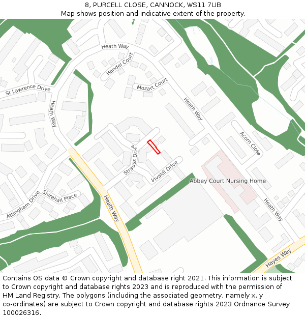 8, PURCELL CLOSE, CANNOCK, WS11 7UB: Location map and indicative extent of plot
