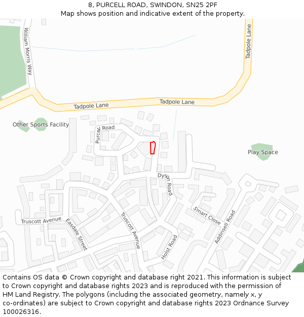 8, PURCELL ROAD, SWINDON, SN25 2PF: Location map and indicative extent of plot