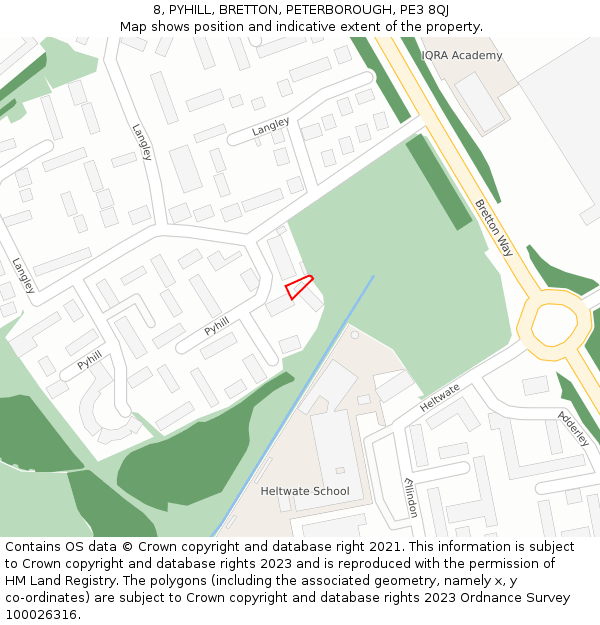 8, PYHILL, BRETTON, PETERBOROUGH, PE3 8QJ: Location map and indicative extent of plot