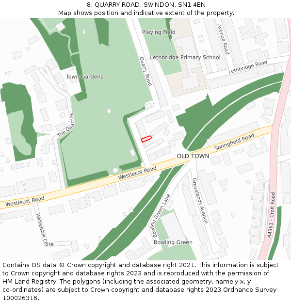 8, QUARRY ROAD, SWINDON, SN1 4EN: Location map and indicative extent of plot