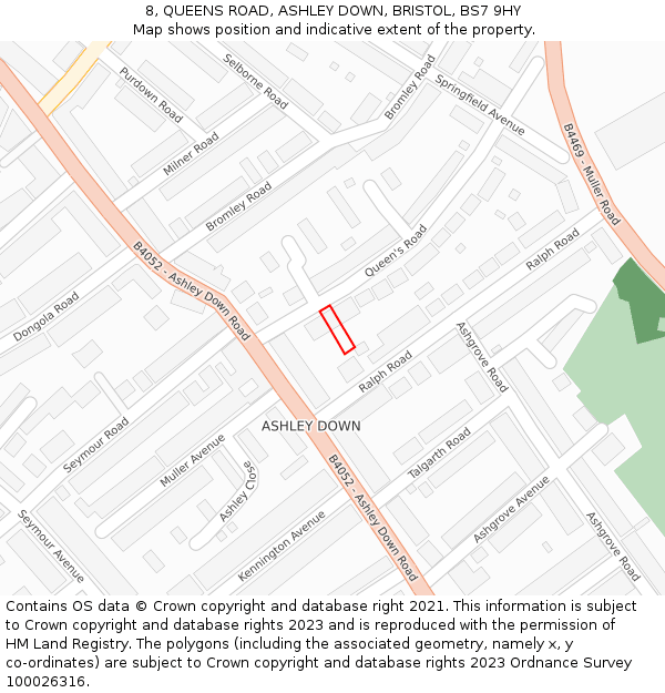 8, QUEENS ROAD, ASHLEY DOWN, BRISTOL, BS7 9HY: Location map and indicative extent of plot