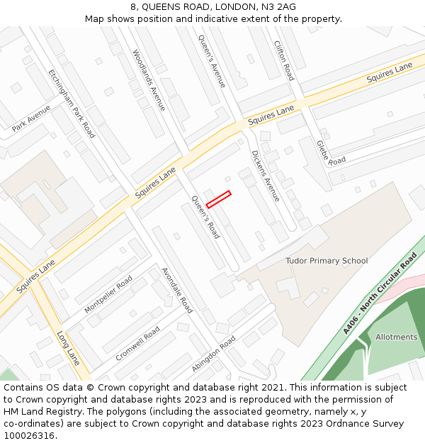 8, QUEENS ROAD, LONDON, N3 2AG: Location map and indicative extent of plot