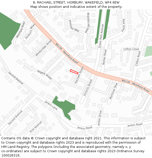 8, RACHAEL STREET, HORBURY, WAKEFIELD, WF4 6EW: Location map and indicative extent of plot