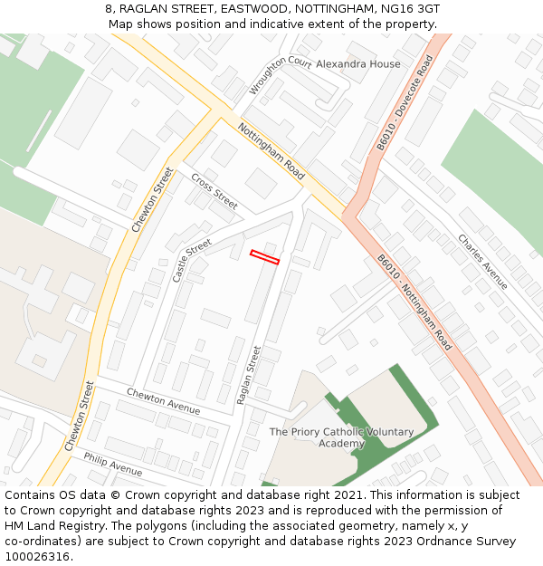 8, RAGLAN STREET, EASTWOOD, NOTTINGHAM, NG16 3GT: Location map and indicative extent of plot