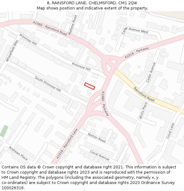 8, RAINSFORD LANE, CHELMSFORD, CM1 2QW: Location map and indicative extent of plot