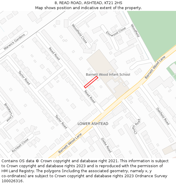 8, READ ROAD, ASHTEAD, KT21 2HS: Location map and indicative extent of plot