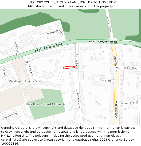 8, RECTORY COURT, RECTORY LANE, WALLINGTON, SM6 8DZ: Location map and indicative extent of plot