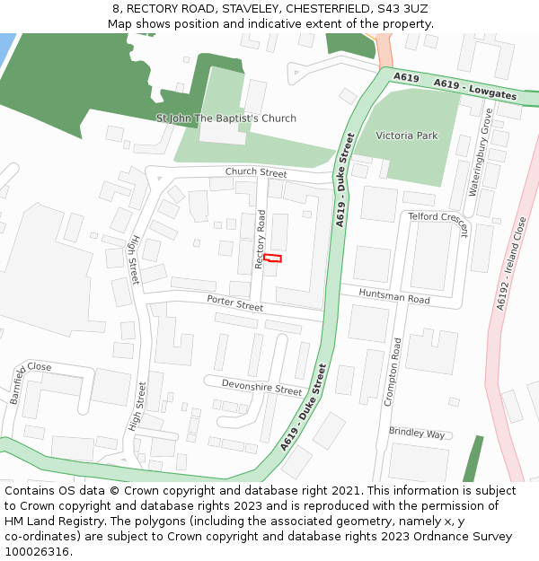 8, RECTORY ROAD, STAVELEY, CHESTERFIELD, S43 3UZ: Location map and indicative extent of plot