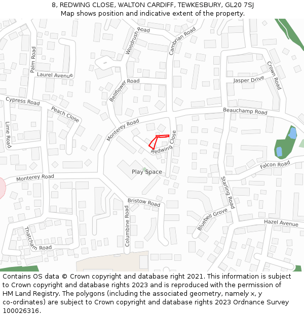 8, REDWING CLOSE, WALTON CARDIFF, TEWKESBURY, GL20 7SJ: Location map and indicative extent of plot