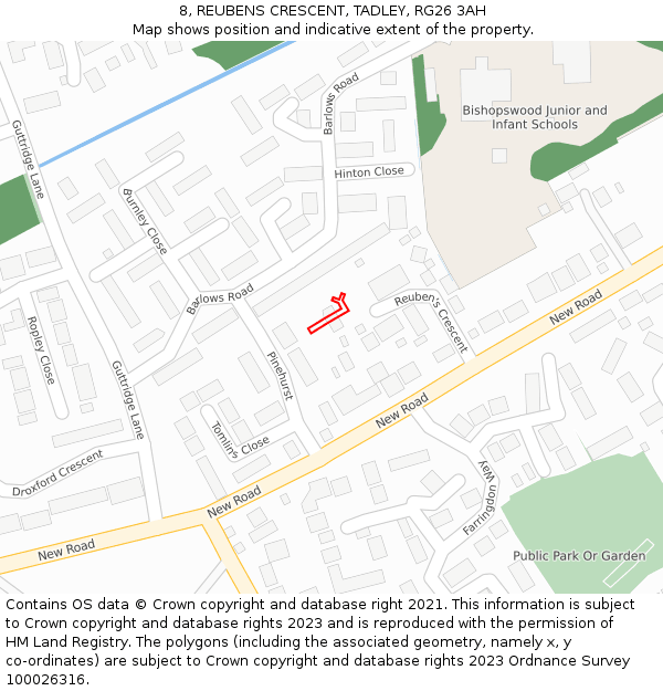 8, REUBENS CRESCENT, TADLEY, RG26 3AH: Location map and indicative extent of plot