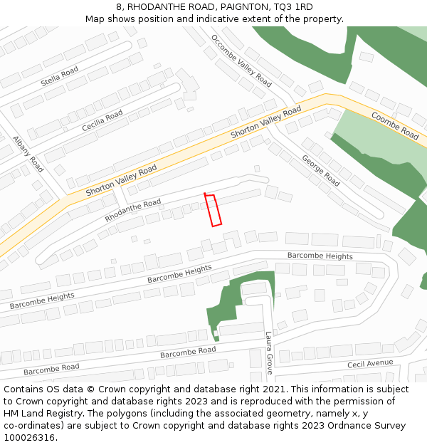 8, RHODANTHE ROAD, PAIGNTON, TQ3 1RD: Location map and indicative extent of plot