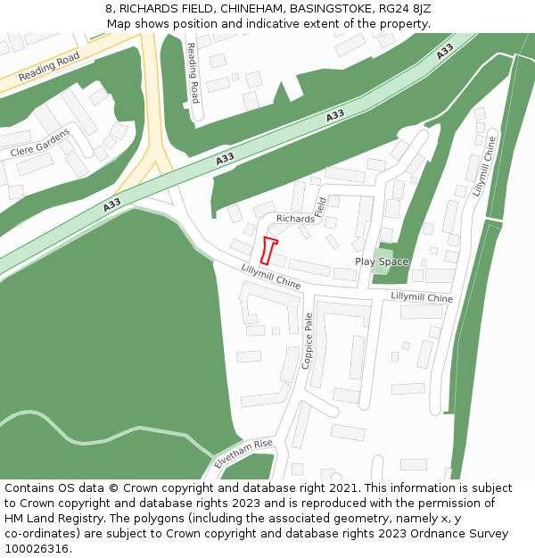 8, RICHARDS FIELD, CHINEHAM, BASINGSTOKE, RG24 8JZ: Location map and indicative extent of plot