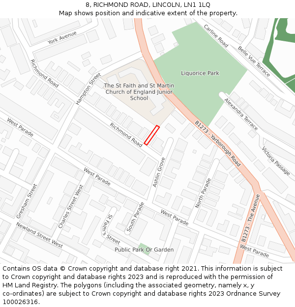 8, RICHMOND ROAD, LINCOLN, LN1 1LQ: Location map and indicative extent of plot