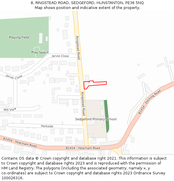 8, RINGSTEAD ROAD, SEDGEFORD, HUNSTANTON, PE36 5NQ: Location map and indicative extent of plot