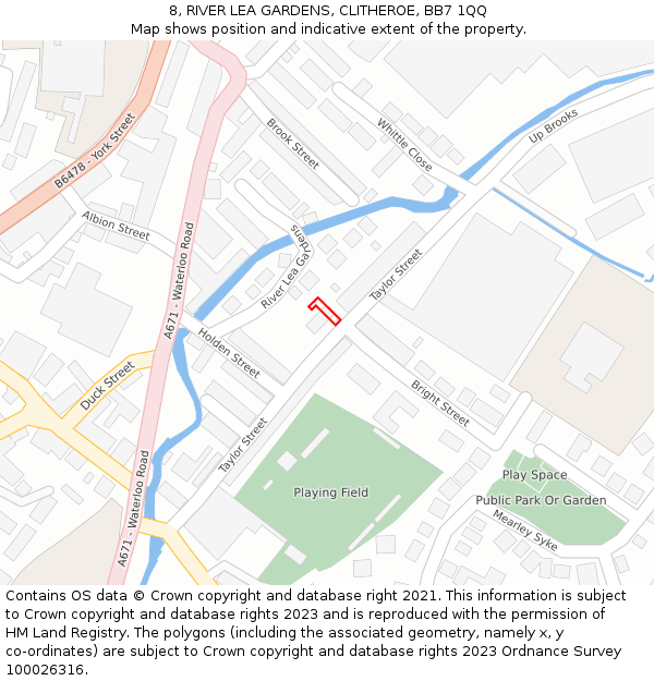8, RIVER LEA GARDENS, CLITHEROE, BB7 1QQ: Location map and indicative extent of plot