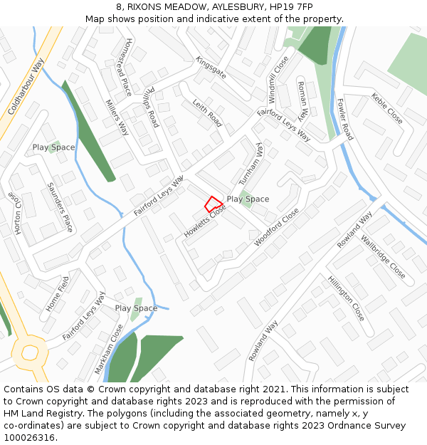 8, RIXONS MEADOW, AYLESBURY, HP19 7FP: Location map and indicative extent of plot
