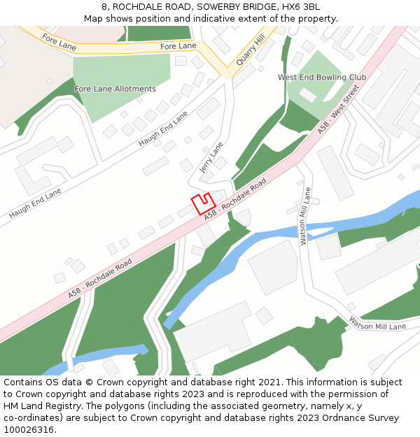 8, ROCHDALE ROAD, SOWERBY BRIDGE, HX6 3BL: Location map and indicative extent of plot