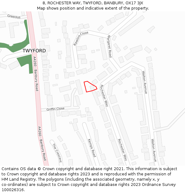 8, ROCHESTER WAY, TWYFORD, BANBURY, OX17 3JX: Location map and indicative extent of plot