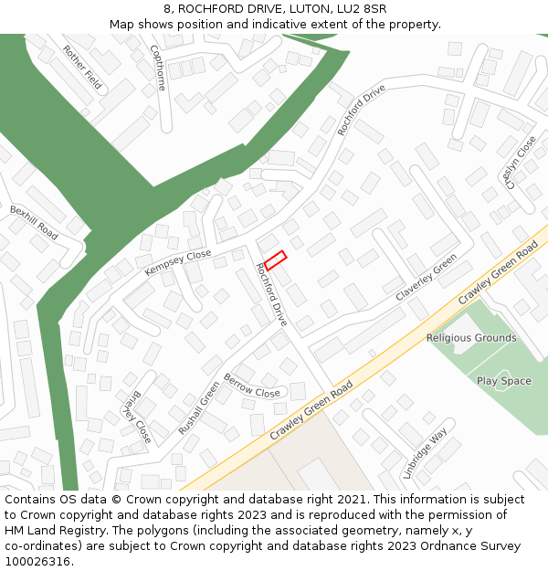 8, ROCHFORD DRIVE, LUTON, LU2 8SR: Location map and indicative extent of plot