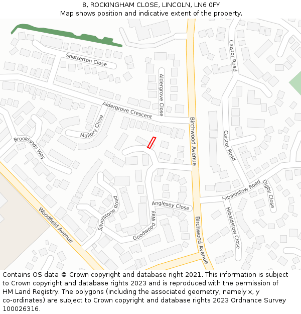 8, ROCKINGHAM CLOSE, LINCOLN, LN6 0FY: Location map and indicative extent of plot