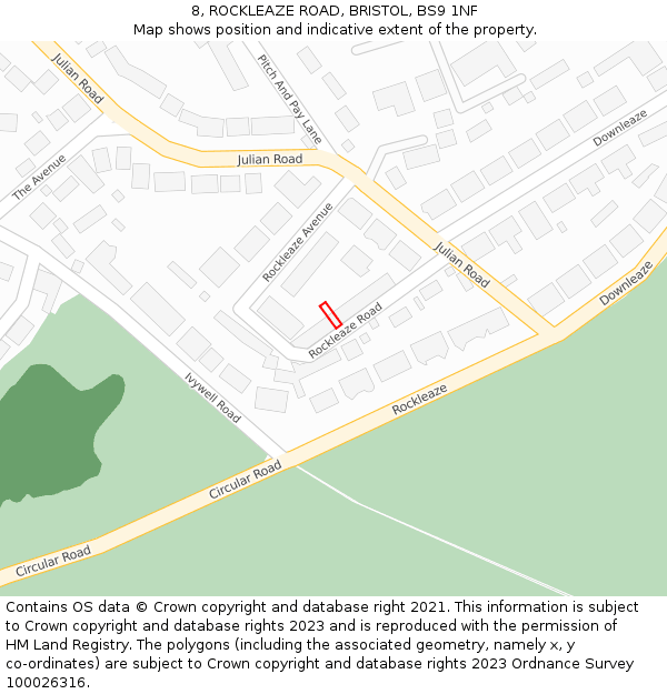 8, ROCKLEAZE ROAD, BRISTOL, BS9 1NF: Location map and indicative extent of plot