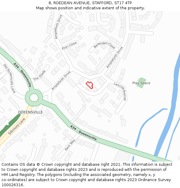 8, ROEDEAN AVENUE, STAFFORD, ST17 4TP: Location map and indicative extent of plot