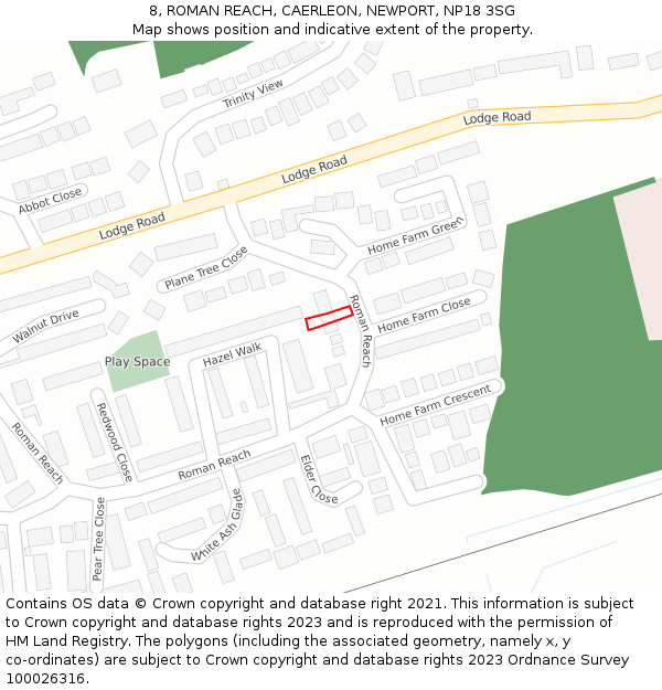 8, ROMAN REACH, CAERLEON, NEWPORT, NP18 3SG: Location map and indicative extent of plot