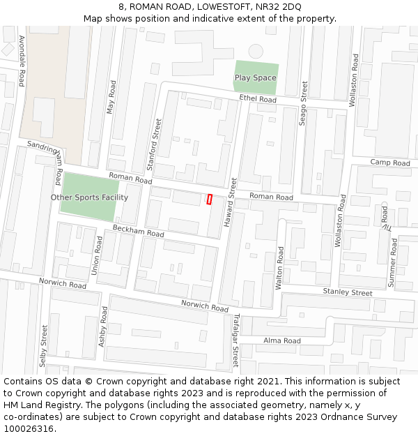 8, ROMAN ROAD, LOWESTOFT, NR32 2DQ: Location map and indicative extent of plot