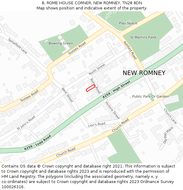 8, ROME HOUSE CORNER, NEW ROMNEY, TN28 8DN: Location map and indicative extent of plot