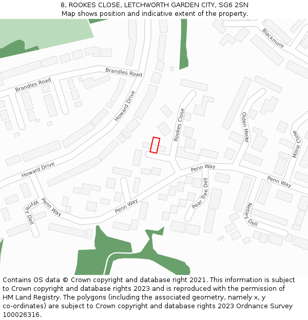 8, ROOKES CLOSE, LETCHWORTH GARDEN CITY, SG6 2SN: Location map and indicative extent of plot